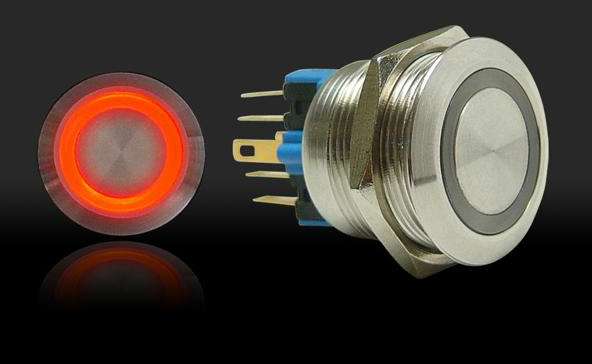 496 22mm Momentary Billet Button with LED Ring - Red