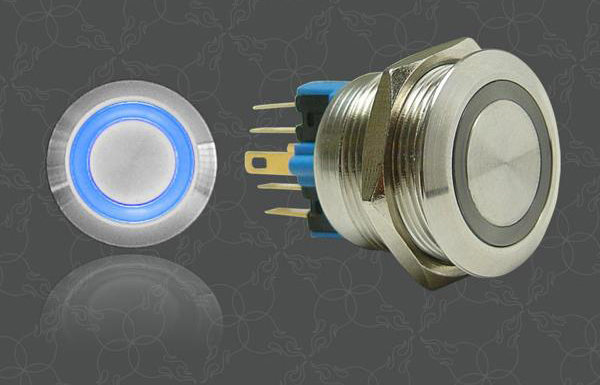 89860 22mm Latching Billet Button with Blue LED Ring