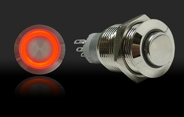 520 16mm Latching Billet Button with LED Ring - Red