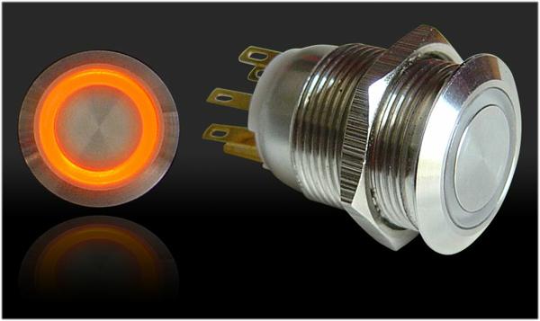 505 19mm Momentary Billet Button with LED Orange Ring