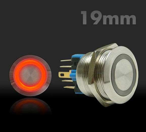 502 19mm Momentary Billet Button with LED Red Ring