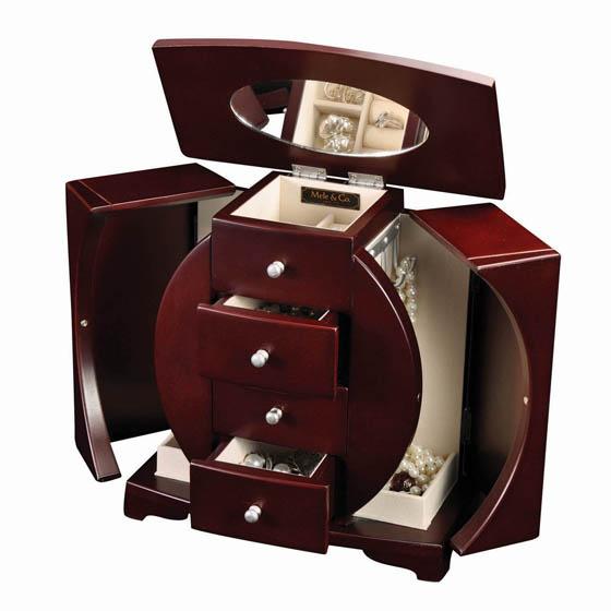 Picture of Mele & Co. 00318F10 Simone Oval Cut-Out Upright Jewelry Box in Mahogany Finish