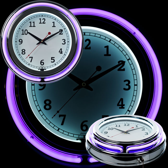 Picture of  14 Inch Double Ring Neon Clock Purple Outer White Inner