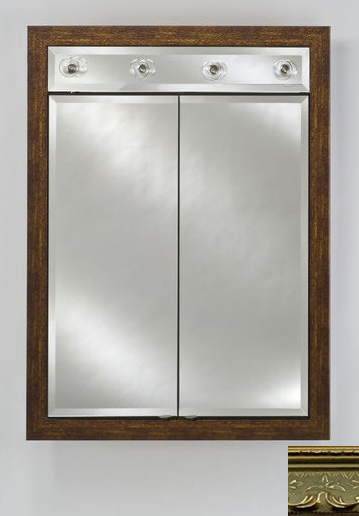 Afina Corporation DD-LC2434RMAJGD 24 in.x 34 in.Recessed Double Door Cabinet with Contemporary Lights - Majestic Gold