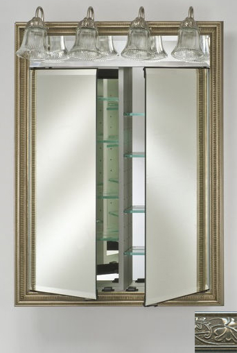 Afina Corporation DD-LT2434RARSSV 24 in.x 34 in.Recessed Double Door Cabinet with Traditional Lights - Aristocrat Silver