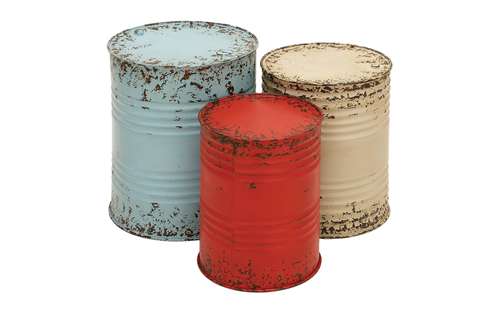 55401 Metal Drum Table Set-3 20 in. 18 in. 16 in. H Accent Collection