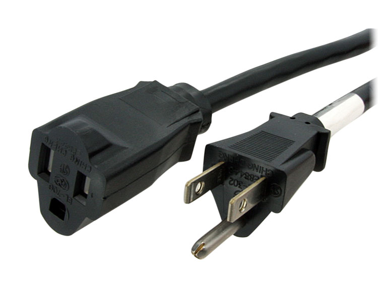 SJT Extension Cord Adapter, 16 AWG, Indoor, 16/3, 1 Outlets, 5-15R, Black, PVC, 5-15P, 20 ft
