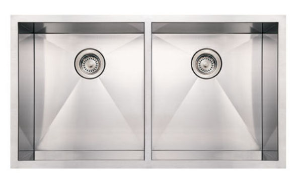Picture of Whitehaus Collection  WHNCM3720EQ 37 in. Noahs Collection commercial double bowl undermount sink- Brushed Stainless Steel