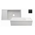 Whitehaus Collection WHQD540-BLACK 36 in. Large Quatro Alcove reversible fireclay sink with integral drain board and de Whitehaus Collection WHQD540-BLACK 36 in. Large Quatro Alcove reversible fireclay sink with integral drain board and de