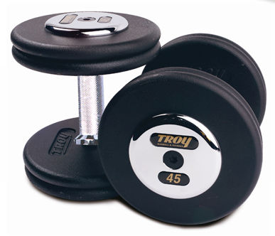 Troy Barbell PFD-045C Black Troy Pro-Style Cast dumbbells - Chrome endplates - 45 lbs. - Sold as Pairs