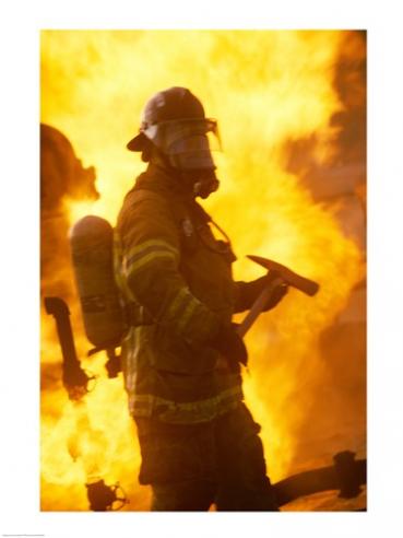 Side profile of a firefighter holding an axe -18 x 24- Poster Print