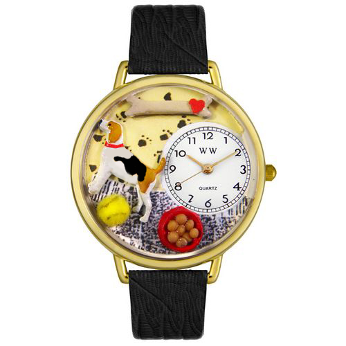 Picture of Whimsical Watches G0130007 Beagle Black Skin Leather And Goldtone Watch