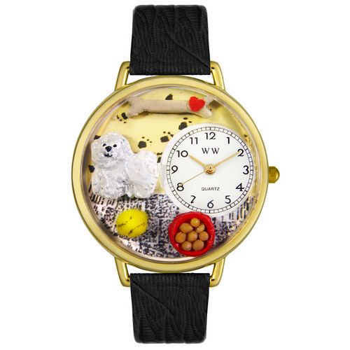 Picture of Whimsical Watches G0130010 Bichon Black Skin Leather And Goldtone Watch
