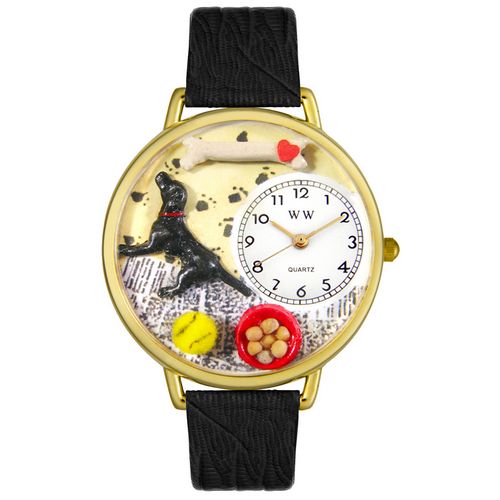 Picture of Whimsical Watches G0130011 Labrador Retriever Black Skin Leather And Goldtone Watch
