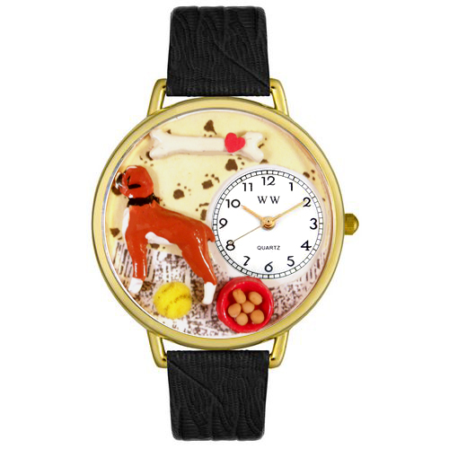 Picture of Whimsical Watches G0130014 Boxer Black Skin Leather And Goldtone Watch