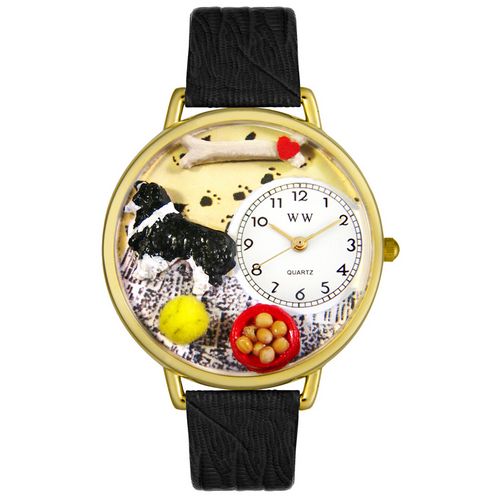 Picture of Whimsical Watches G0130028 Border Collie Black Skin Leather And Goldtone Watch
