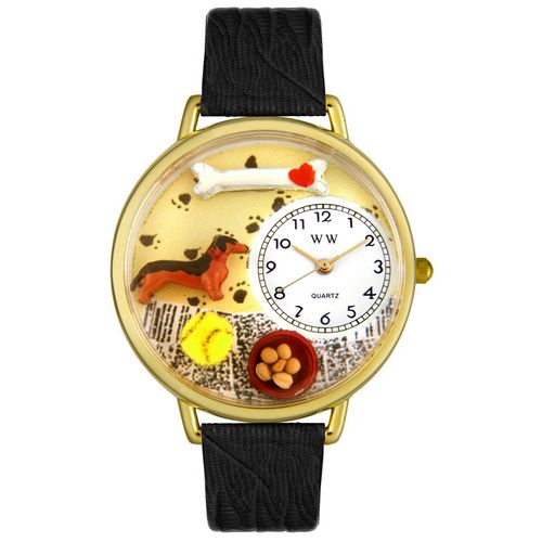 Picture of Whimsical Watches G0130034 Dachshund Black Skin Leather And Goldtone Watch