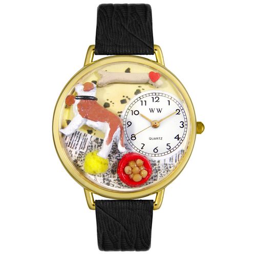 Picture of Whimsical Watches G0130070 Saint Bernard Black Skin Leather And Goldtone Watch