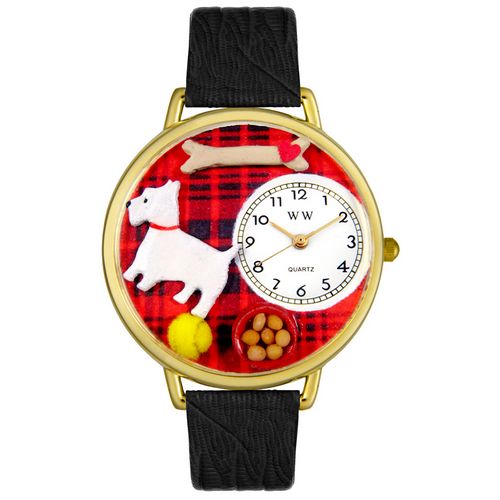 Picture of Whimsical Watches G0130073 Westie Black Skin Leather And Goldtone Watch