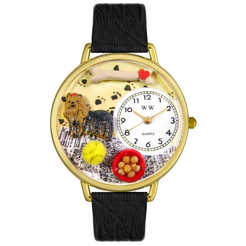 Picture of Whimsical Watches G0130077 Yorkie Black Skin Leather And Goldtone Watch