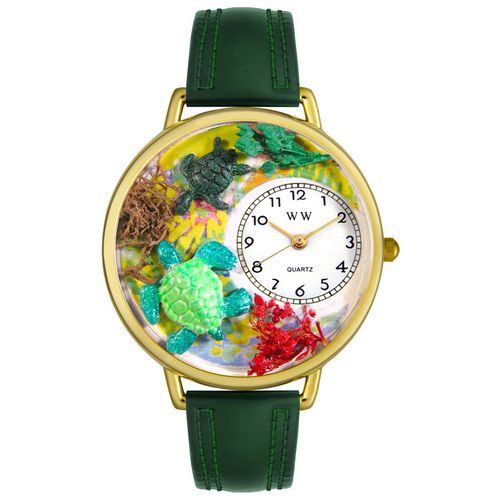 Picture of Whimsical Watches G0140003 Turtles Hunter Green Leather And Goldtone Watch