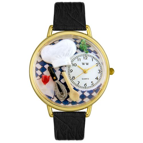 Picture of Whimsical Watches G0310002 Chef Black Skin Leather And Goldtone Watch