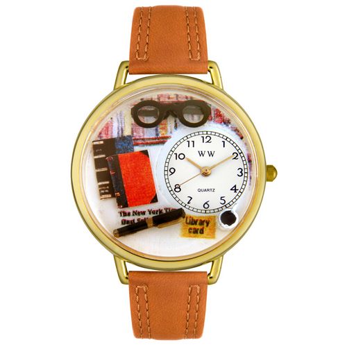 Picture of Whimsical Watches G0460001 Book Lover Tan Leather And Goldtone Watch