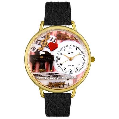 Picture of Whimsical Watches G0510001 Music Teacher Black Skin Leather And Goldtone Watch