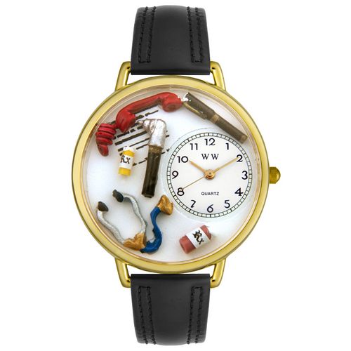 Picture of Whimsical Watches G0620018 Doctor Black Padded Leather And Goldtone Watch