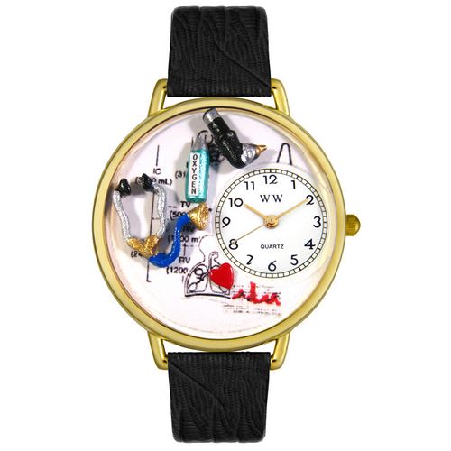 Picture of Whimsical Watches G0620028 Respiratory Therapist Black Skin Leather And Goldtone Watch