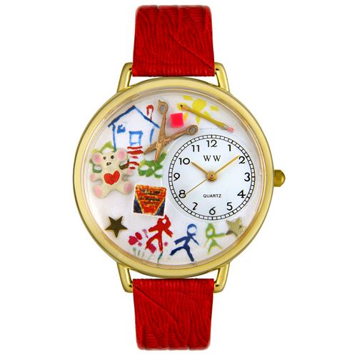 Picture of Whimsical Watches G0640003 Preschool Teacher Red Leather And Goldtone Watch