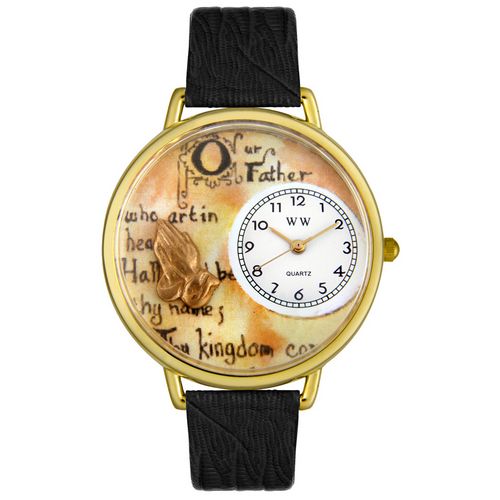 Picture of Whimsical Watches G0710011 Lords Prayer Black Skin Leather And Goldtone Watch