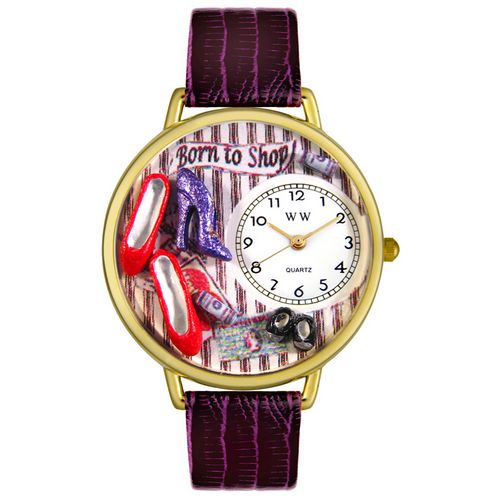 Picture of Whimsical Watches G1010005 Shoe Shopper Purple Leather And Goldtone Watch