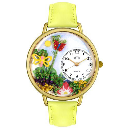 Picture of Whimsical Watches G1210001 Butterflies Yellow Leather And Goldtone Watch