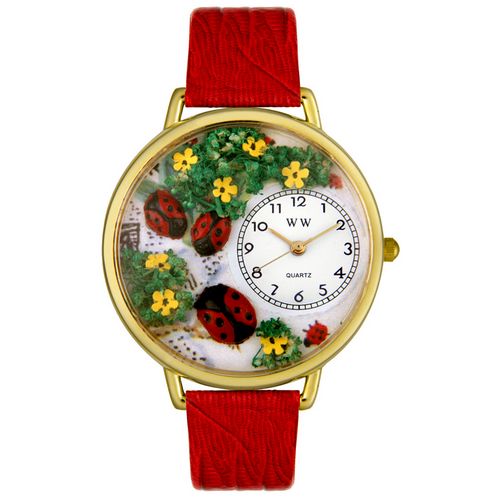 Picture of Whimsical Watches G1210004 Ladybugs Red Leather And Goldtone Watch
