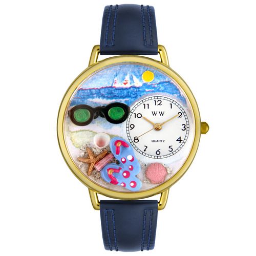 Picture of Whimsical Watches G1210015 Flip-flops Navy Blue Leather And Goldtone Watch
