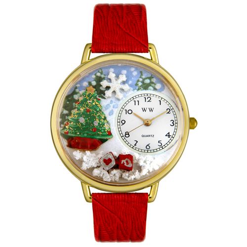 Picture of Whimsical Watches G1220002 Christmas Tree Red Leather And Goldtone Watch