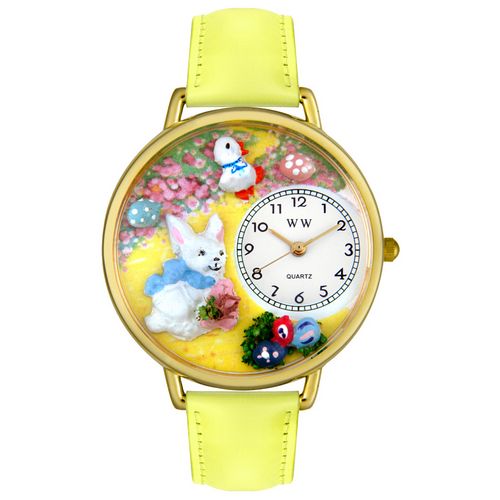 Picture of Whimsical Watches G1220015 Easter Bunny Yellow Leather And Goldtone Watch