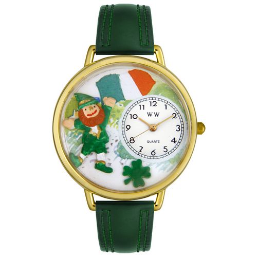 Picture of Whimsical Watches G1224001 St. Patricks Day w/Irish Flag Hunter Green Leather And Goldtone Watch
