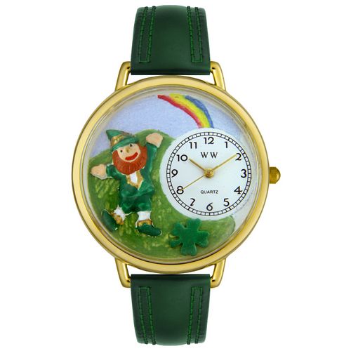 Picture of Whimsical Watches G1224002 St. Patricks Day Rainbow Hunter Green Leather And Goldtone Watch