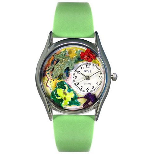 Picture of Whimsical Watches S0140003 Frogs Green Leather And Silvertone Watch