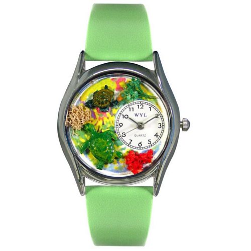 Picture of Whimsical Watches S0140004 Turtles Green Leather And Silvertone Watch