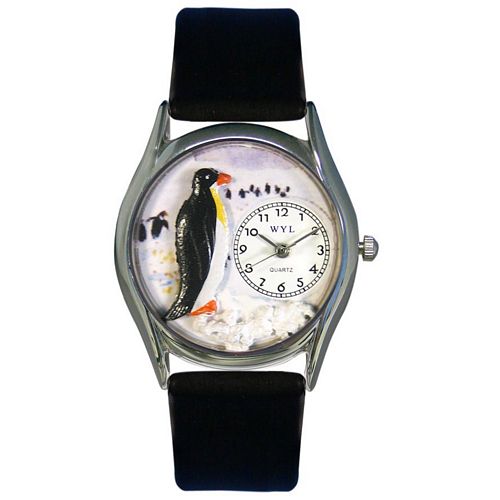 Picture of Whimsical Watches S0140010 Penguin Black Leather And Silvertone Watch