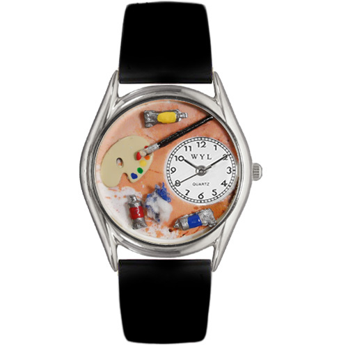 Picture of Whimsical Watches S0410001 Artist Black Leather And Silvertone Watch