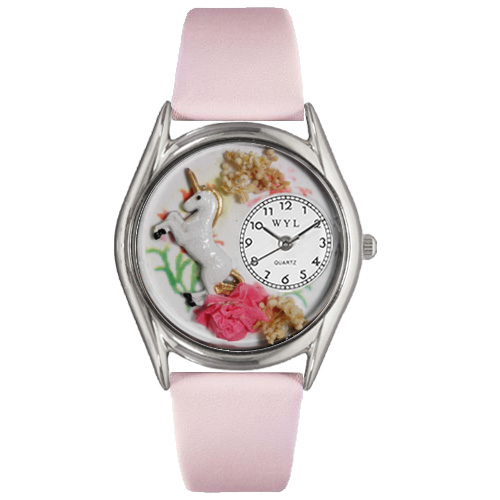 Picture of Whimsical Watches S0420001 Unicorn Pink Leather And Silvertone Watch
