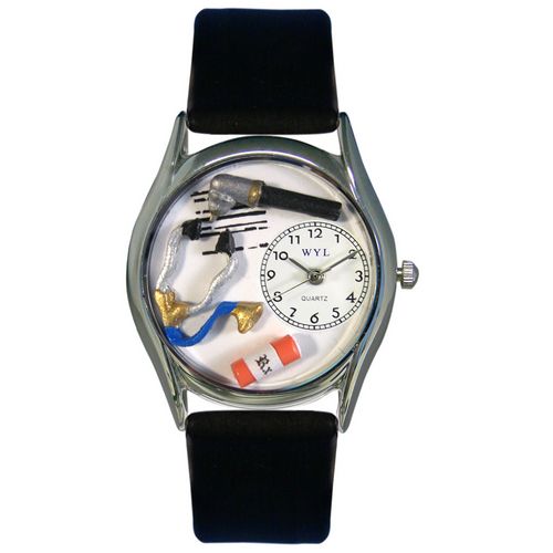 Picture of Whimsical Watches S0610001 Doctor Black Leather And Silvertone Watch