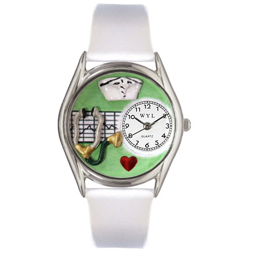 Picture of Whimsical Watches S0610031 Nurse Green White Leather And Silvertone Watch