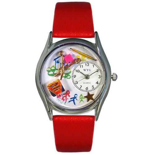 Picture of Whimsical Watches S0640004 Preschool Teacher Red Leather And Silvertone Watch