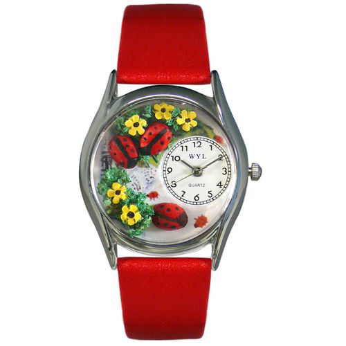 Picture of Whimsical Watches S1210004 Ladybugs Red Leather And Silvertone Watch