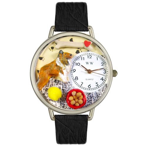Picture of Whimsical Watches U0130004 Collie Black Skin Leather And Silvertone Watch